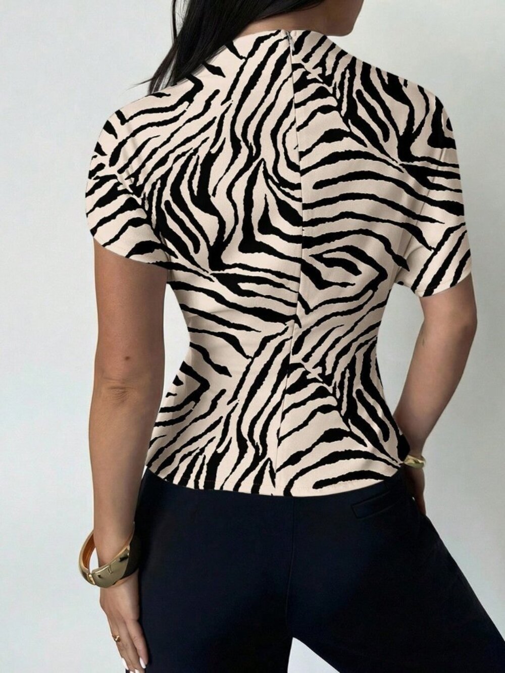 Multicolor Casual Women's Animal Print Collar Slim Fit Blouse - Picture 2 of 7
